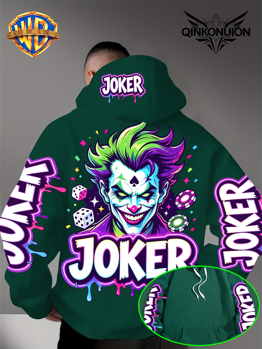 Warner Official Men'S Hoodie, Neon Clown Avatar Chess And Card Graffiti Trendy Print Design, Machine Washable, Warm And Casual for Autumn And Winter, Daily Drawstring Hoodie, Multi-Functional Sports And Leisure Loose Version - Green