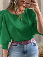 2503 Women's Casual Minimalist Solid Color Shirt Top - Green