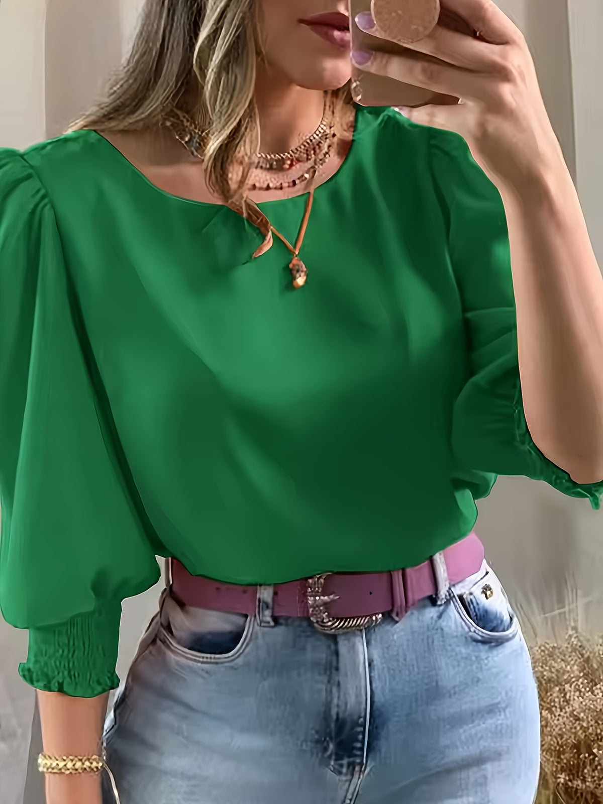 2503 Women's Casual Minimalist Solid Color Shirt Top - Green