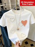 [Printed Design - Not Textured] Women'S White Trendy Coquette Heart Print T-Shirt, Elegant Graphic Design, Soft Casual Daily Top - White 3
