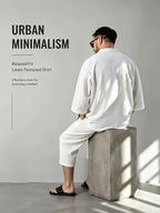 2pcs/Men'S Casual Shirts, New Linen V-Neck Casual Pullover Shirts for Daily Casual Wear, Solid Color 3/4 Sleeve Design, Suitable for Spring, Summer, And Autumn, Quick-Dry Non-Stretch Fabric, Loose Fit, Perfect Gift! - White