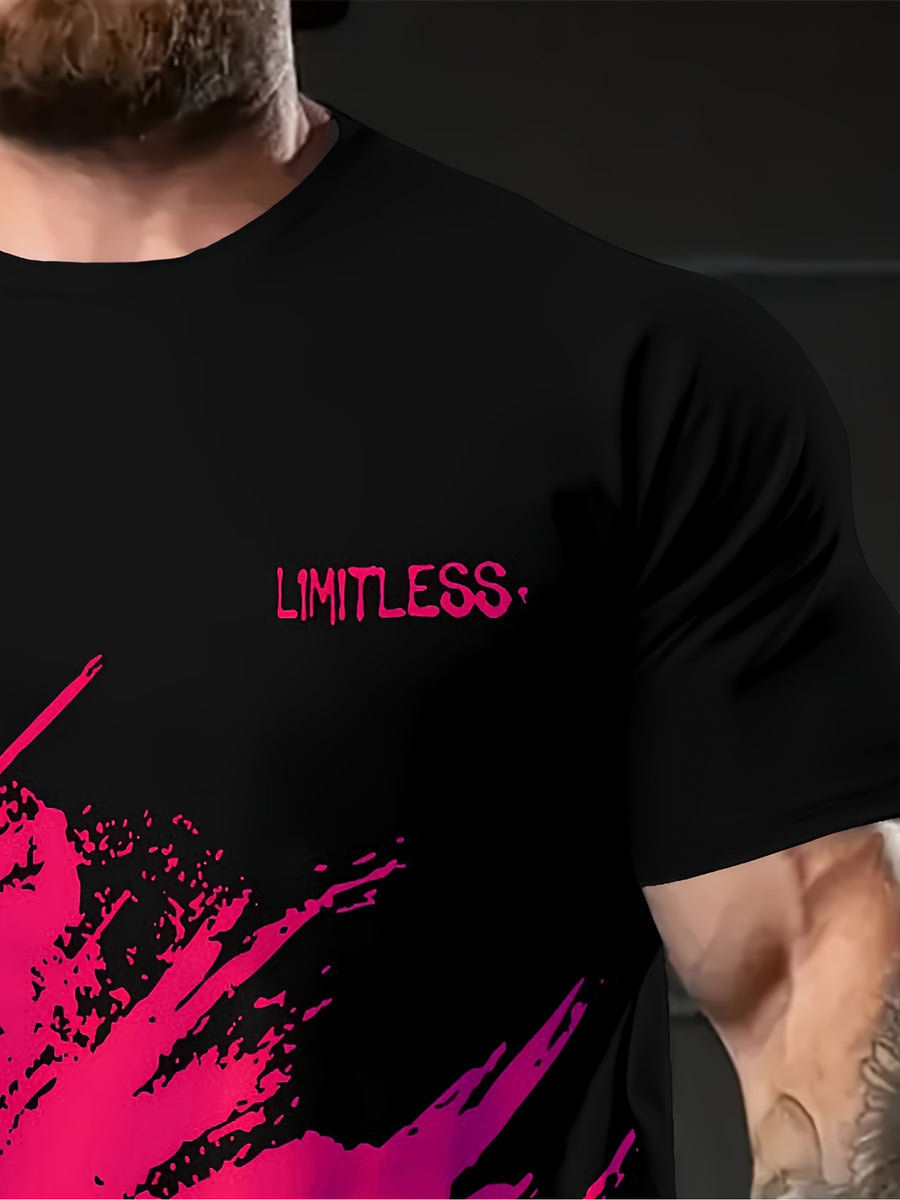 Men'S Print T-Shirt - Breathable Summer Casual & Formal Wear, Suitable for Outdoors, Office, Parties - Plus Size - Dark Pink