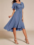 Elegant Pleated Sleeve Formal Bridesmaid Dress Formal Wedding Guest Dress - Blue