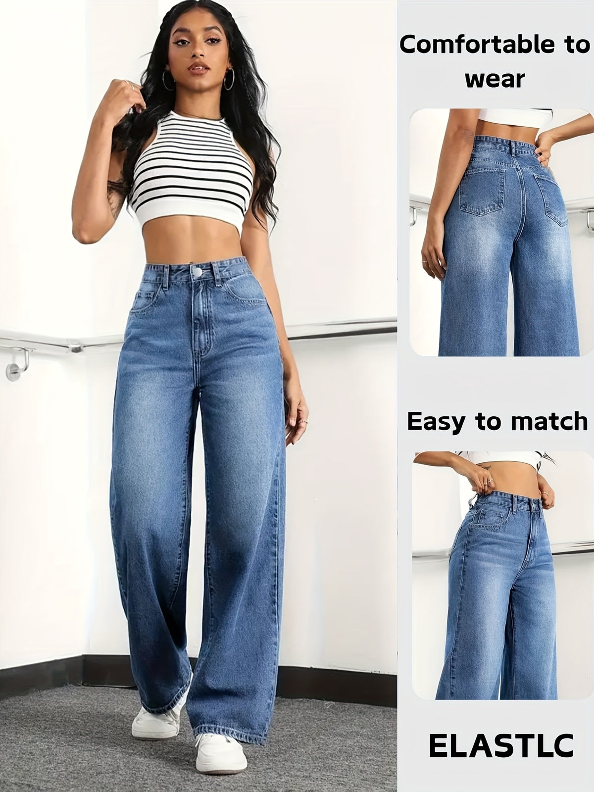Women's Stretch 25AW+  Straight-Leg Jeans - for Outings, Dates, Work, All-Season Wear, Versatile and Elegant Denim - Blue