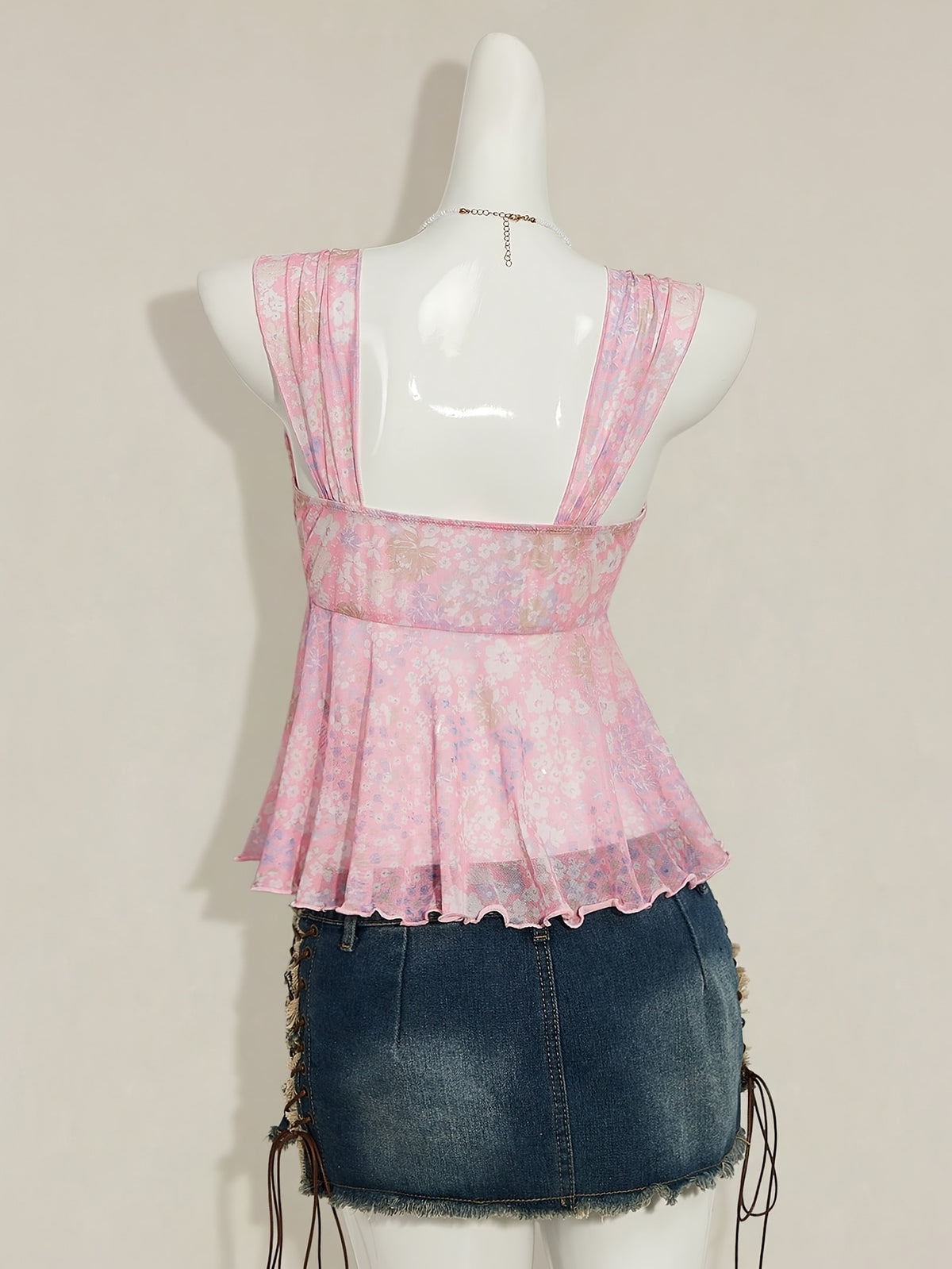 Women'S Ditsy Floral Asymmetrical Hem Cute Floral Top, Cute Summer Top Autumn Women'S Wear Niannian - Bright Pink Color