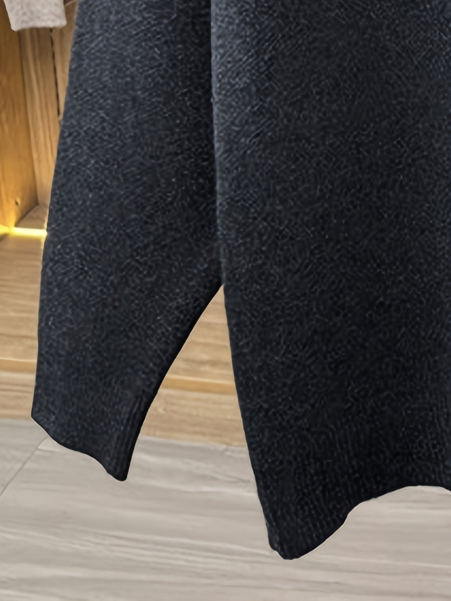 Men's Thickened Lapel Half-Zip Pullover Long-Sleeve Sweater with Ribbed Cuffs and Hem, Autumn/Winter Style, Suitable for Layering or Wearing Alone, Business Casual Style - Black Gray