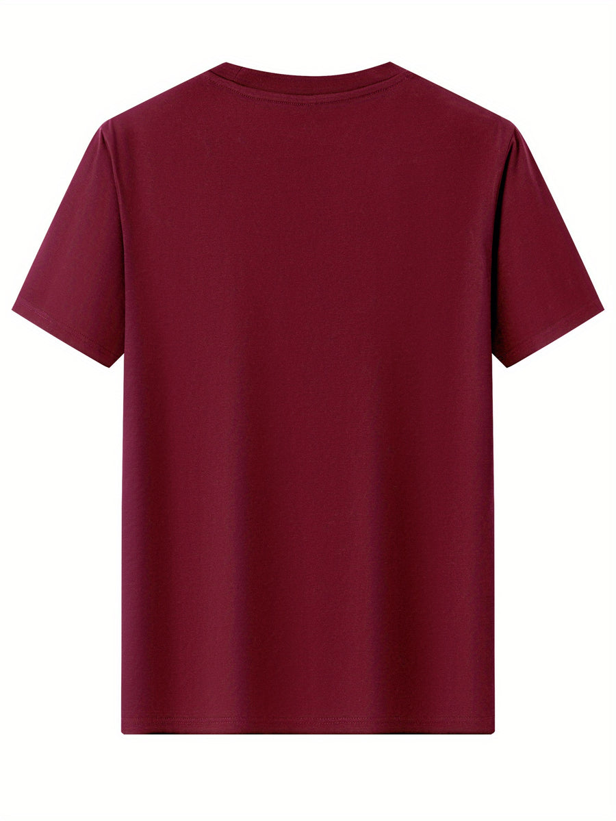 100%  Men's T-Shirt, Summer Lightweight Breathable Sweat Absorbent for Outdoor and Home Wear - Burgundy