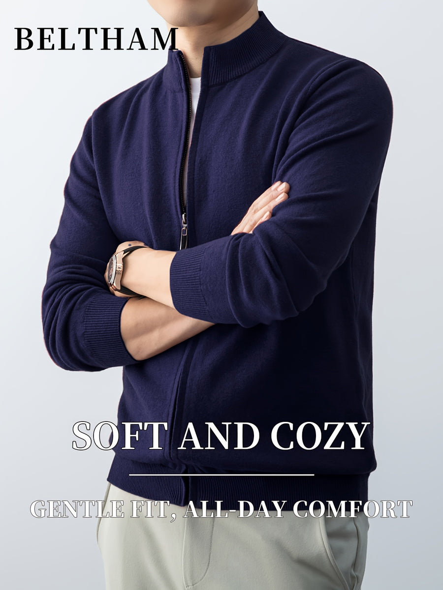 2pcs New Spring Autumn Winter Men'S Knit Cardigan, Ideal Gift for Father And Husband, Solid Color Zipper Design Sweater, Elegant Versatile Knit Cardigan Coat, Suitable for Daily Casual Business Sports Outdoor Camping Fishing Wear - Navy Blue+Wine Red