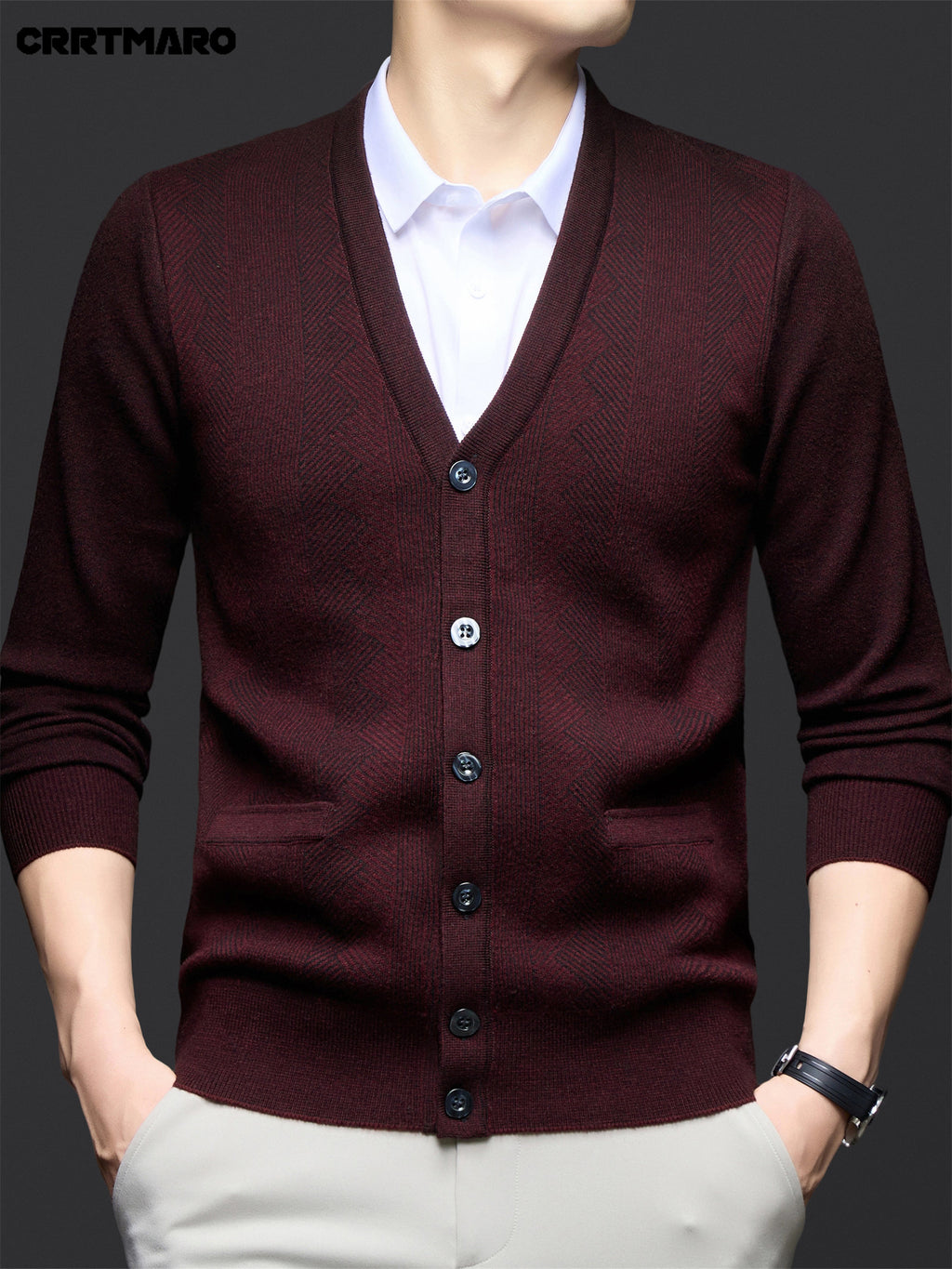 Men's Thick Knit Cardigan, Warm Casual Layering Top for Fall and Winter - Burgundy
