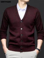 Men's Thick Knit Cardigan, Warm Casual Layering Top for Fall and Winter - Burgundy