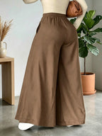 HMY Women's High-Waisted Wide-Leg Suit Pants, High-Quality Draping Fabric, Loose-Fit Straight-Leg Floor-Length Casual Trousers + Tab Lan - Khaki
