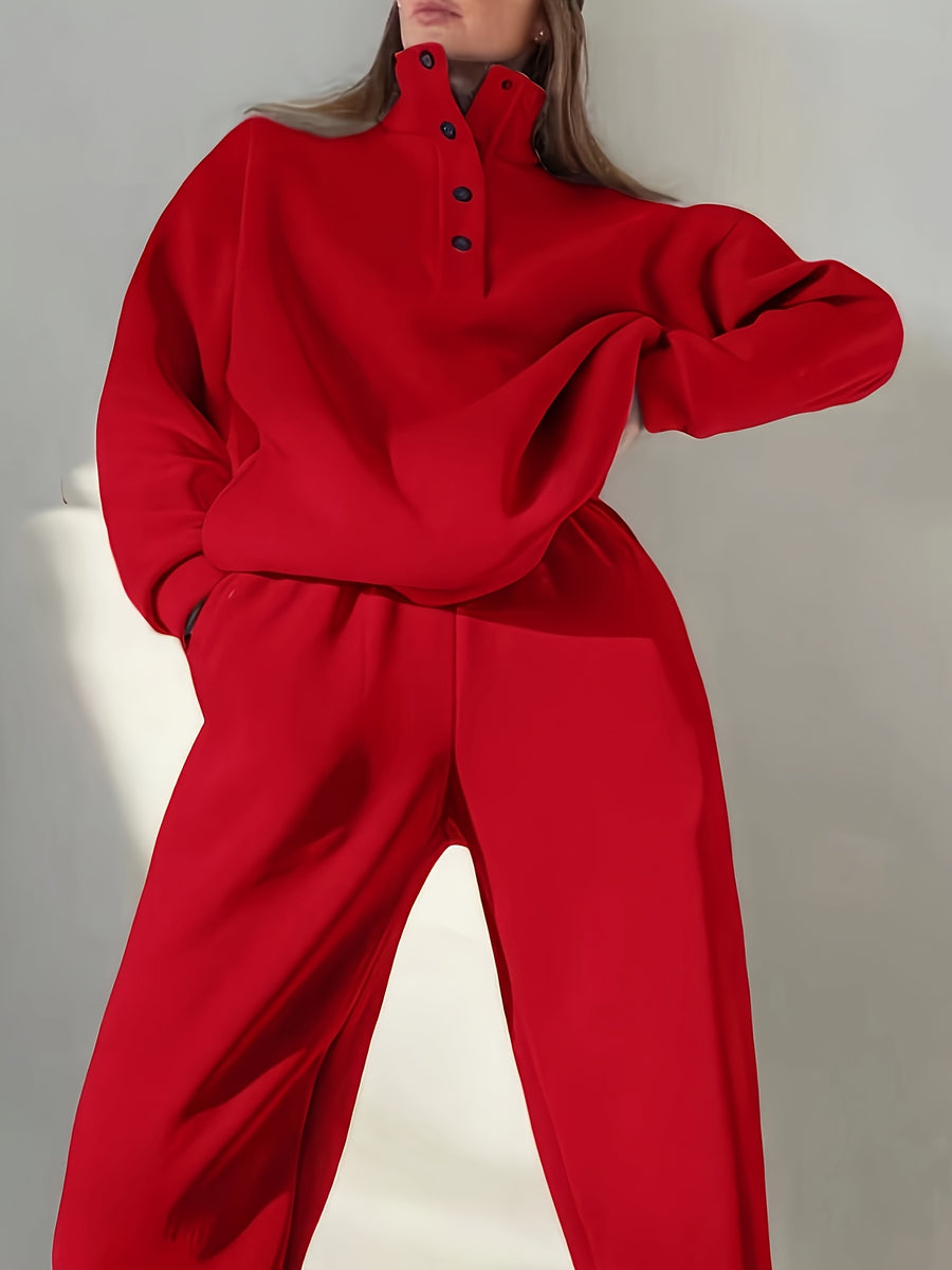 European and American Women's fashion ladies' body builders casual red suit s casual pure color loose waist, a versatile loose suit 2025 - Red