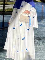 Middle Eastern Arabic Robe, Bow Long Dress, Loose, Women's Kaftan, Gown, Dress, Fashionable and Elegant, Alba Dress - Blue Bow