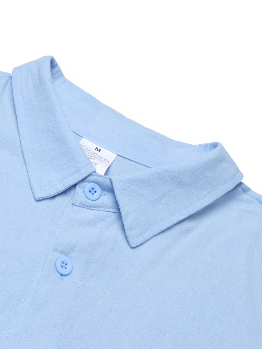 New Spring/Autumn Men's Long-Sleeve Shirt, Smooth Textured Linen Shirt with ECG Palm Tree Heart Line English Print, Loose and Breathable Lapel Shirt, Casual Comfortable Versatile Men's Top, Low-Key Minimalist American Vacation Style Men's Cardigan - Sky Blue