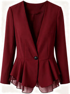 Women'S Blazer, Women'S Top, Long Sleeve, Suitable for Commuting And Office Wear, Contrast Mesh Design, 2026 New Solid Color Jacket, Spring, Summer, Autumn Wear Essential Wardrobe Item, Teacher Outfit, Mom Style - Deep Red
