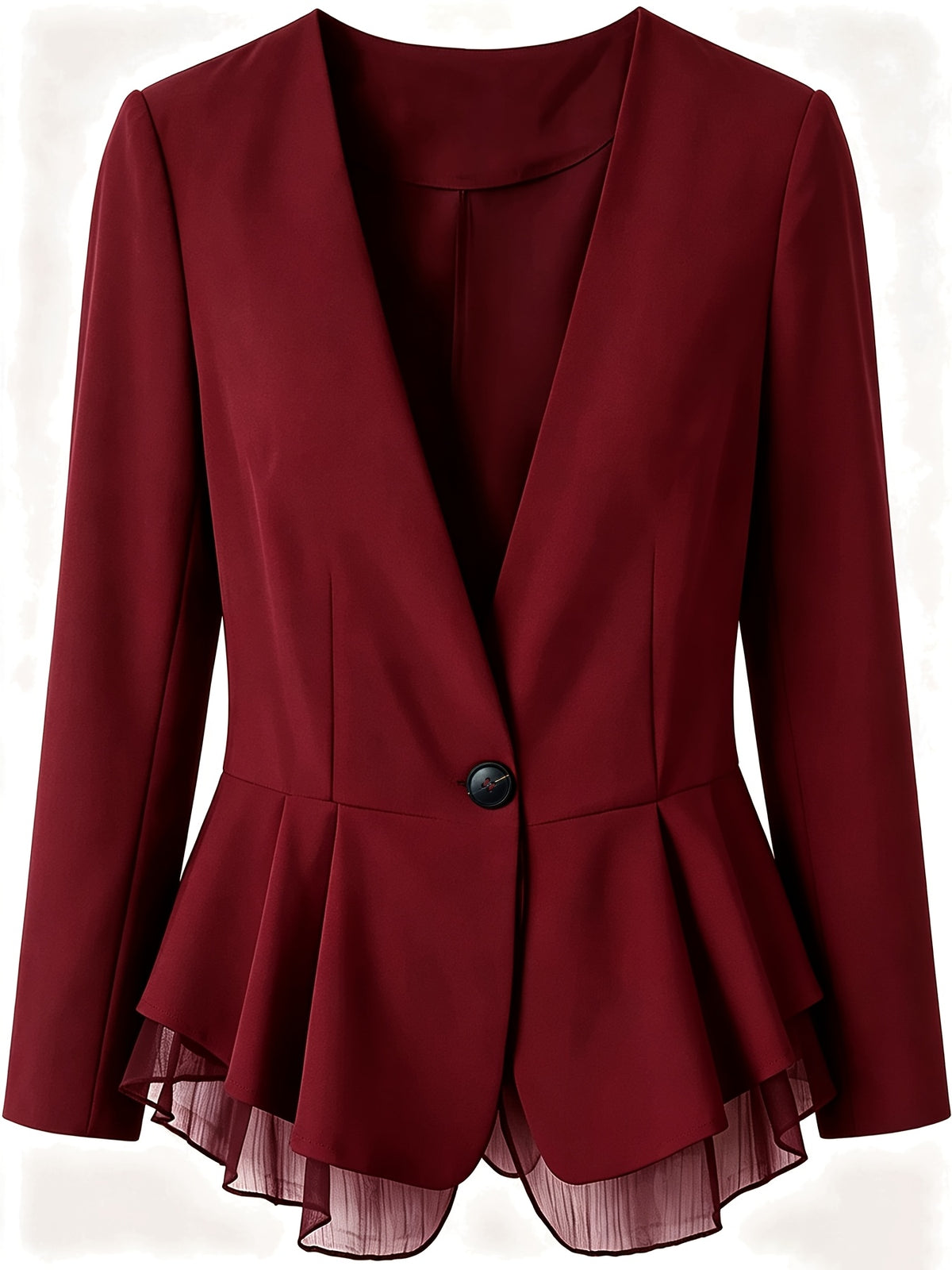 Women'S Blazer, Women'S Top, Long Sleeve, Suitable for Commuting And Office Wear, Contrast Mesh Design, 2026 New Solid Color Jacket, Spring, Summer, Autumn Wear Essential Wardrobe Item, Teacher Outfit, Mom Style - Deep Red