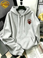 Authorized by Warner Bros., 2026 New Soren Helmet with Red Print, Men'S Hoodie, Hooded Sweatshirt, Kangaroo Pocket And Drawstring Hat, Suitable for Daily And Outdoor Sports Wear, Autumn And Winter Warm Jacket, Fashionable Jacket - Light Grey