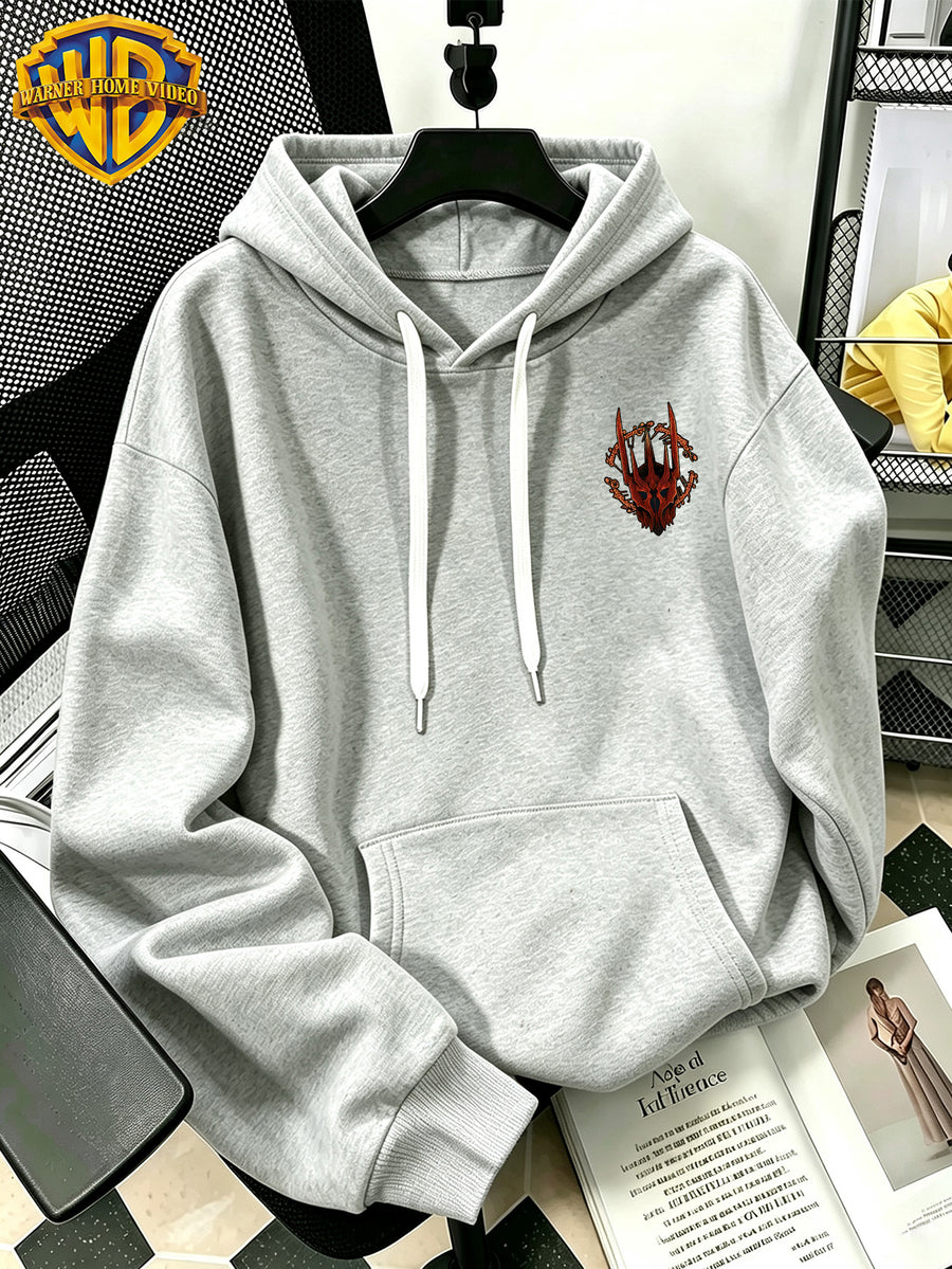 Authorized by Warner Bros., 2026 New Soren Helmet with Red Print, Men'S Hoodie, Hooded Sweatshirt, Kangaroo Pocket And Drawstring Hat, Suitable for Daily And Outdoor Sports Wear, Autumn And Winter Warm Jacket, Fashionable Jacket - Light Grey