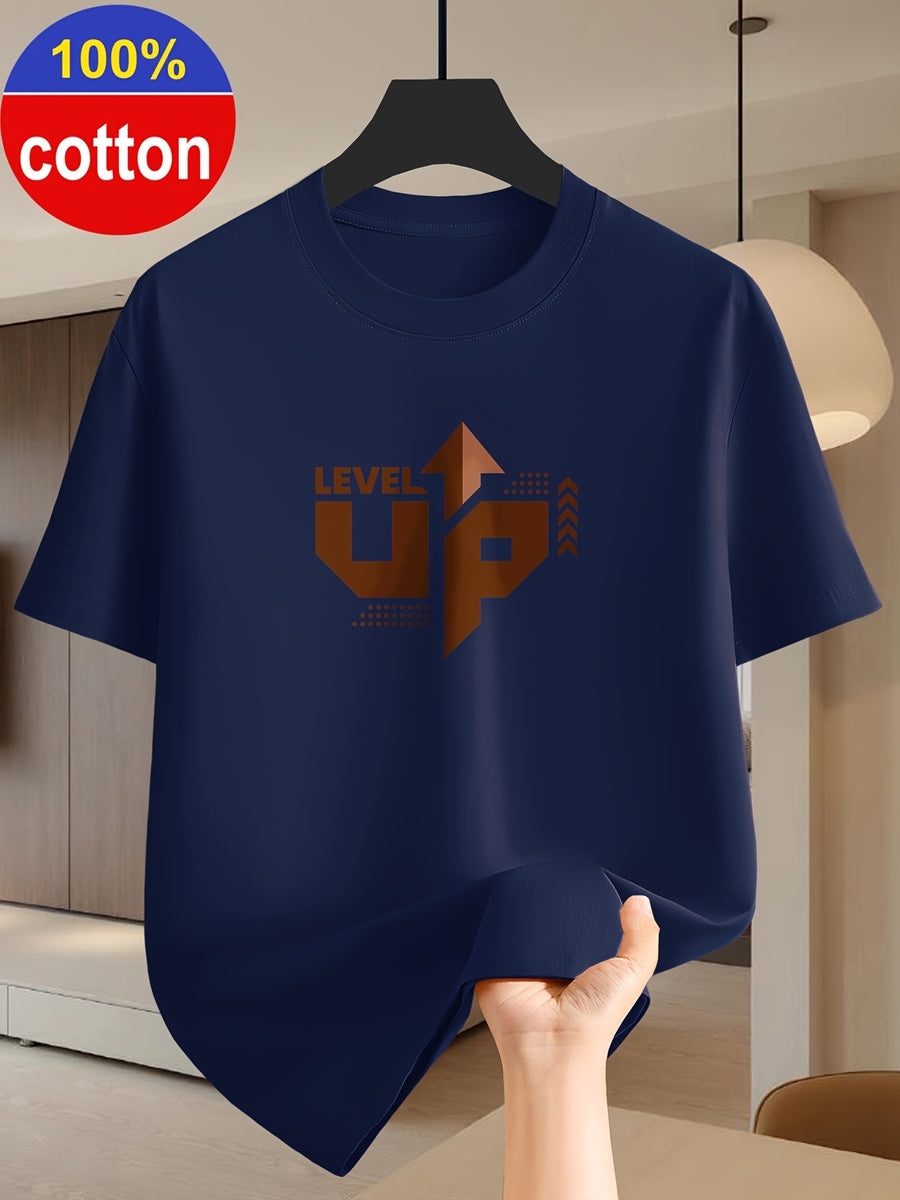 100%, Summer Men'S Short Sleeve T-Shirt, Fashion Easy Print Top, Round Neck Base Layer, Easy Fashion Fit, Outdoor Leisure Sports Essential, Machine Washable - Navy Color