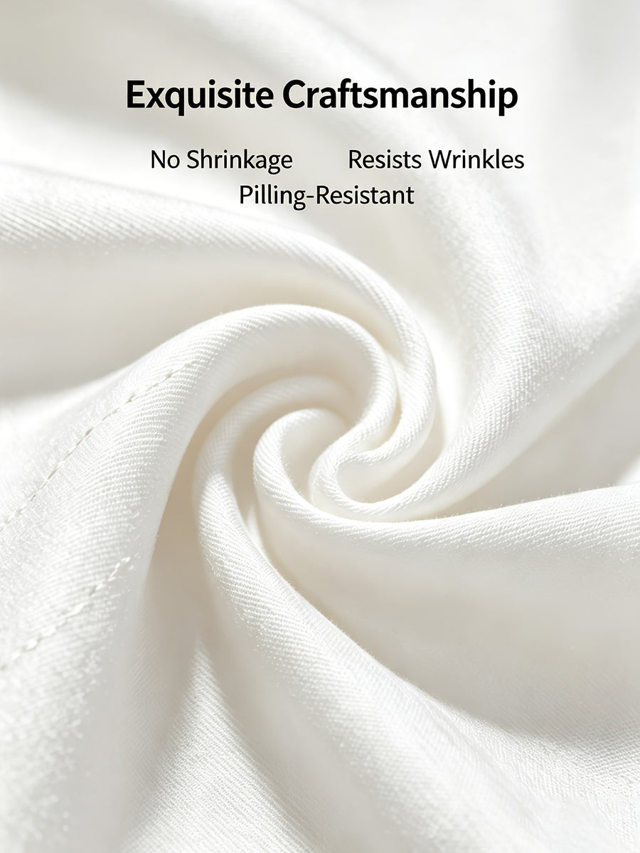 Men's Dress Shirt for Spring/Autumn - Wing Collar, Front Pleat Design, French-Style Cuffs, Slim Fit, Suitable for Weddings, Proms, Business, Parties, The Best Gift for Him - White