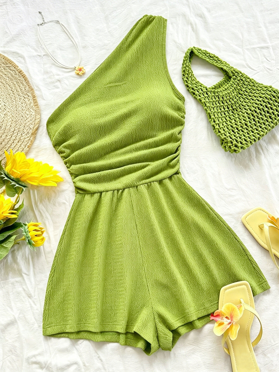 New Korean-Style Niche Jumpsuit for Women, Pure Alluring Vibe Strapless Fashionable A-Line Spicy Short Jumpsuit for Vacation Trips - Greenish Yellow