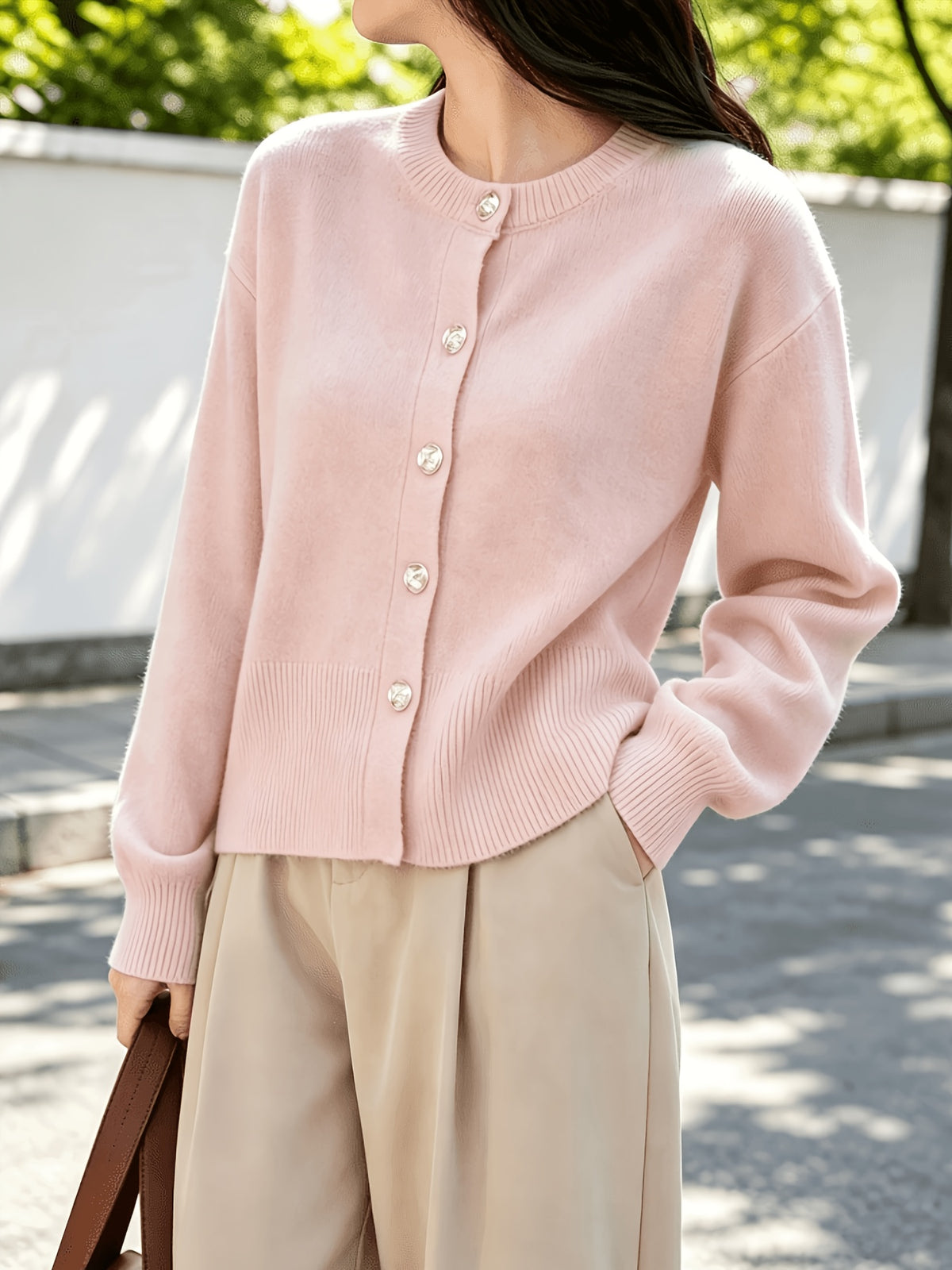 Cozy Women's Cardigan with Floral Button Accents, Soft Stylish Cardigan for Casual Daily Wear - pink