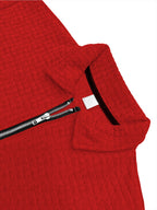 HOONIGAN Men's Printed Half-Zip Fashion Waffle Knit Texture Autumn/Winter Simple Casual Versatile Sporty POLO Shirt Sweatshirt, New Autumn/Winter Long-Sleeve Lapel Top, Comfortable and Breathable Fabric, Valentine's Day Gift, Preferred Birthday Gift - Red