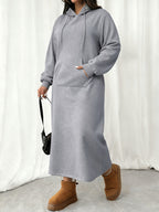 Women's Long Sleeve Hooded Sweatshirt Dress with Drawstring Hood, Design, Soft Fabric, Comfortable and Warm, Suitable for Daily Casual Wear, Outings, and Dates, Stylish and Versatile, Elegant and Exclusive - Grey
