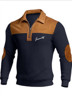 Men's Polo Collar Color Block Design Top, Casual Elegant Wear Suitable for Daily Commute and Formal Occasions - Navy Color