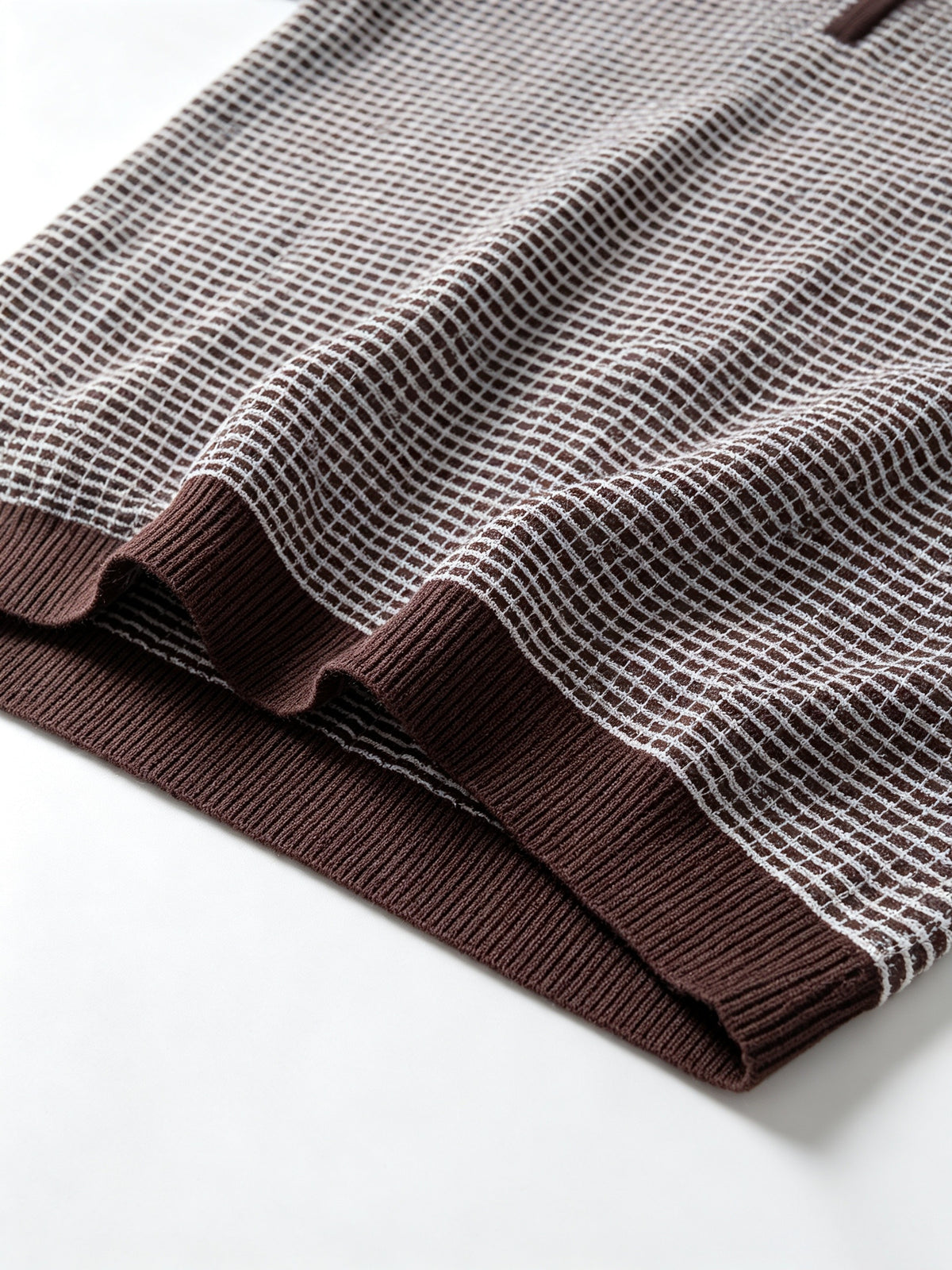 Men's Polo Collar Short Sleeve Waffle Knit Top, Solid Color Lightweight Breathable Casual Pullover - Coffee Color
