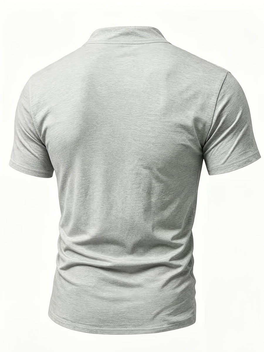 Summer Latest Men'S Individual Design Stand-Up Collar T-Shirt, Fashionable Western Style Trendy High Street Short Sleeve - Light Grey