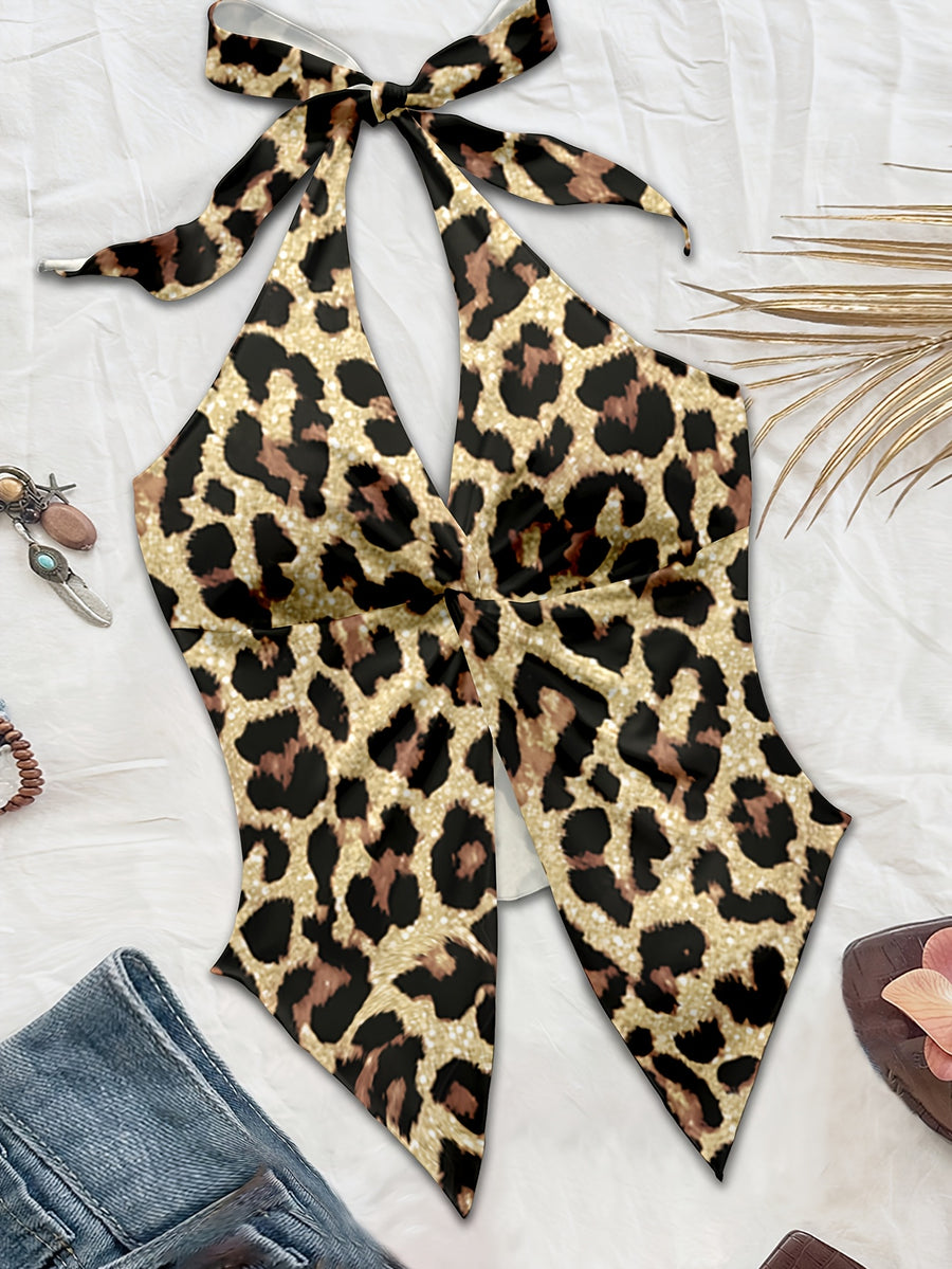 Women'S Spring/Summer Fall Boho Beach Vacation Outfits Marine Floral Leopard Print Trim Bustier Slim Fit Camisole Halter Top, Y2K Vintage Concert Outfit - Bright Yellow