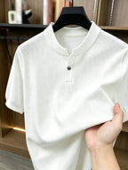 Men'S Knit Pullover Shirt Summer Stock High-End Western Fashion Short Sleeve Commuter Solid Color T-Shirt Top - White