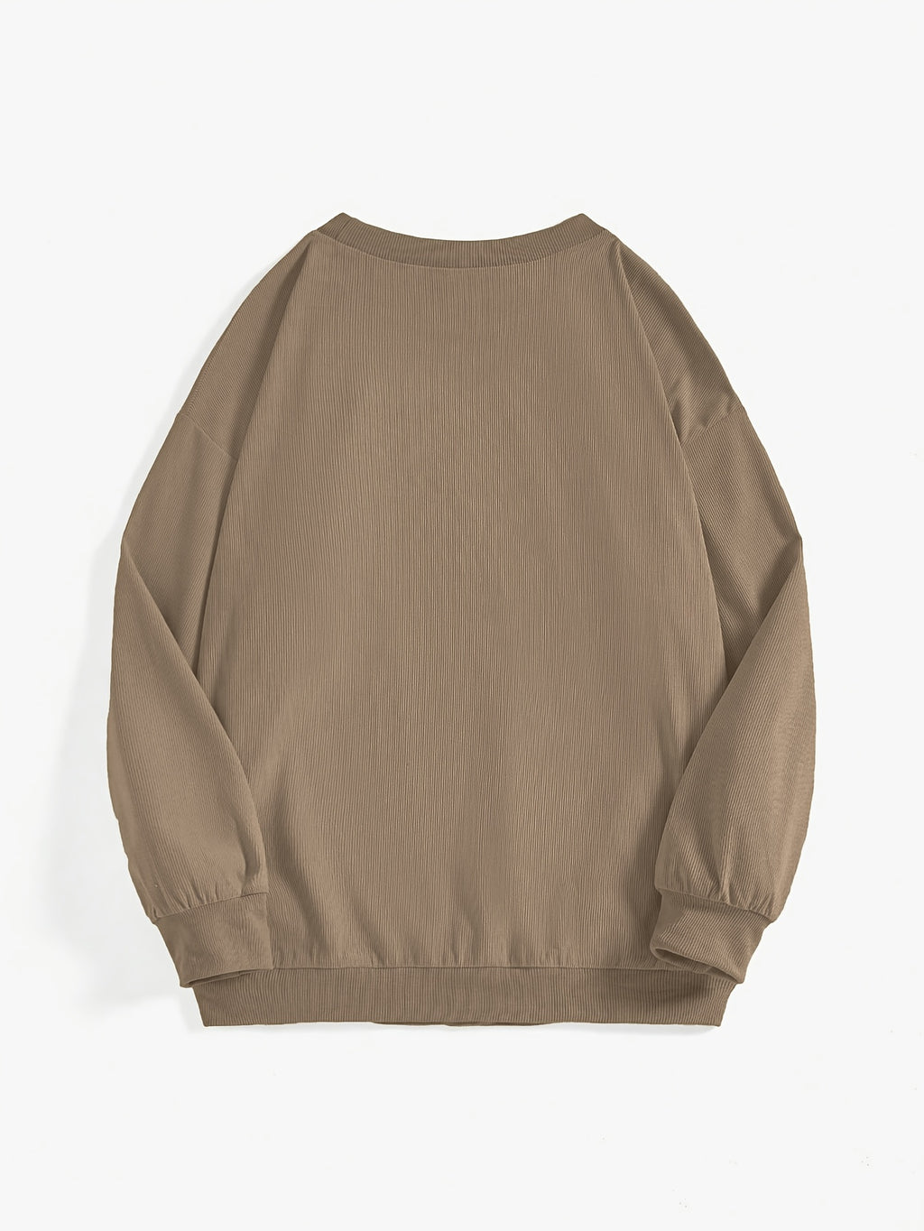 Women's Versatile, Casual-chic Round-neck Sweatshirt; Autumn Top; Fashionable Corduroy Long-sleeve Top for Work and Casual Attire; Loose Fit for Comfort, Soft Against the Skin, and Warm Without Looking Bulky; Simple Round Neckline with a Versatile - Khaki