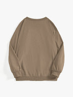Women's Versatile, Casual-chic Round-neck Sweatshirt; Autumn Top; Fashionable Corduroy Long-sleeve Top for Work and Casual Attire; Loose Fit for Comfort, Soft Against the Skin, and Warm Without Looking Bulky; Simple Round Neckline with a Versatile - Khaki