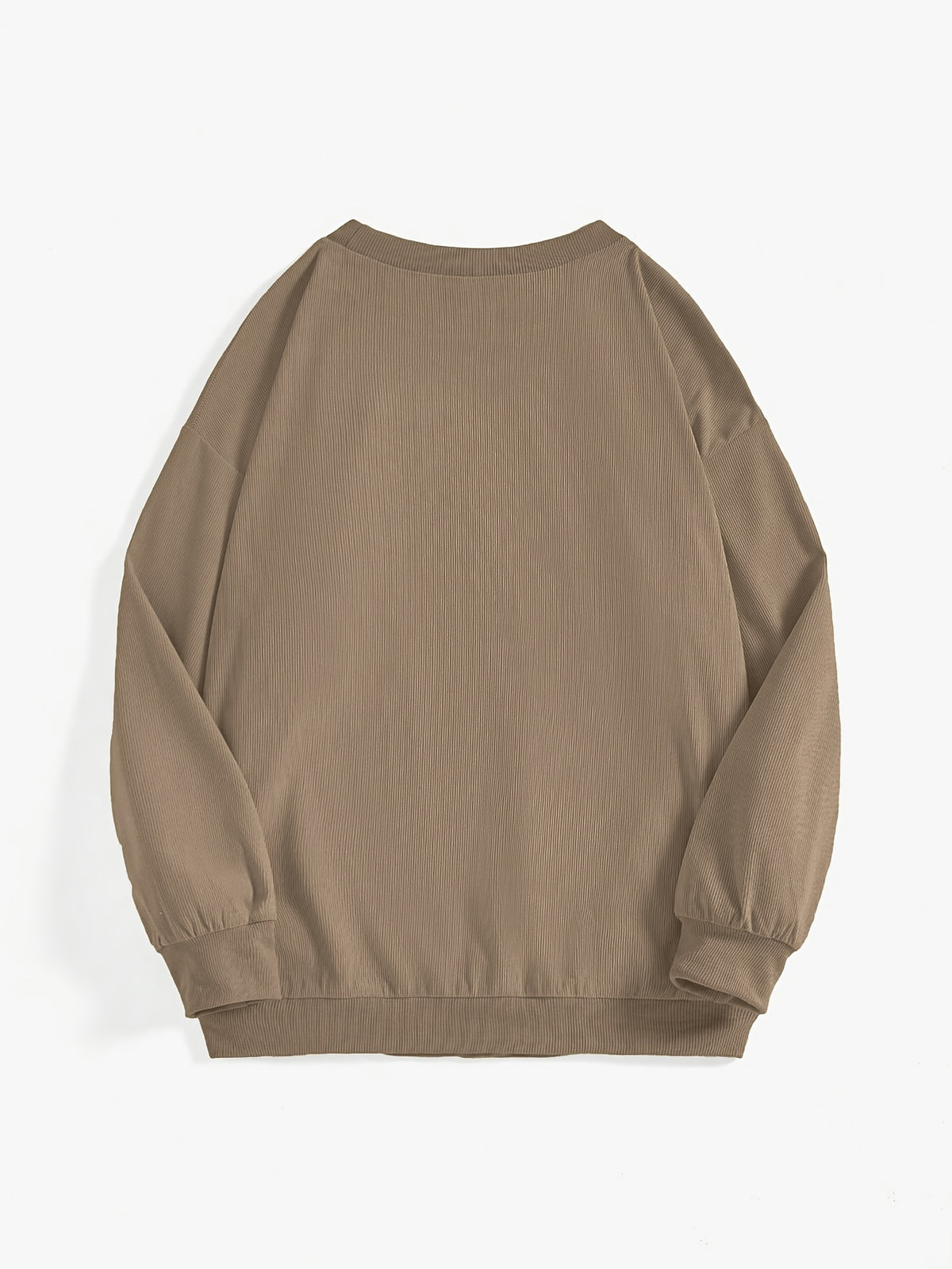 Women's Versatile, Casual-chic Round-neck Sweatshirt; Autumn Top; Fashionable Corduroy Long-sleeve Top for Work and Casual Attire; Loose Fit for Comfort, Soft Against the Skin, and Warm Without Looking Bulky; Simple Round Neckline with a Versatile - Khaki