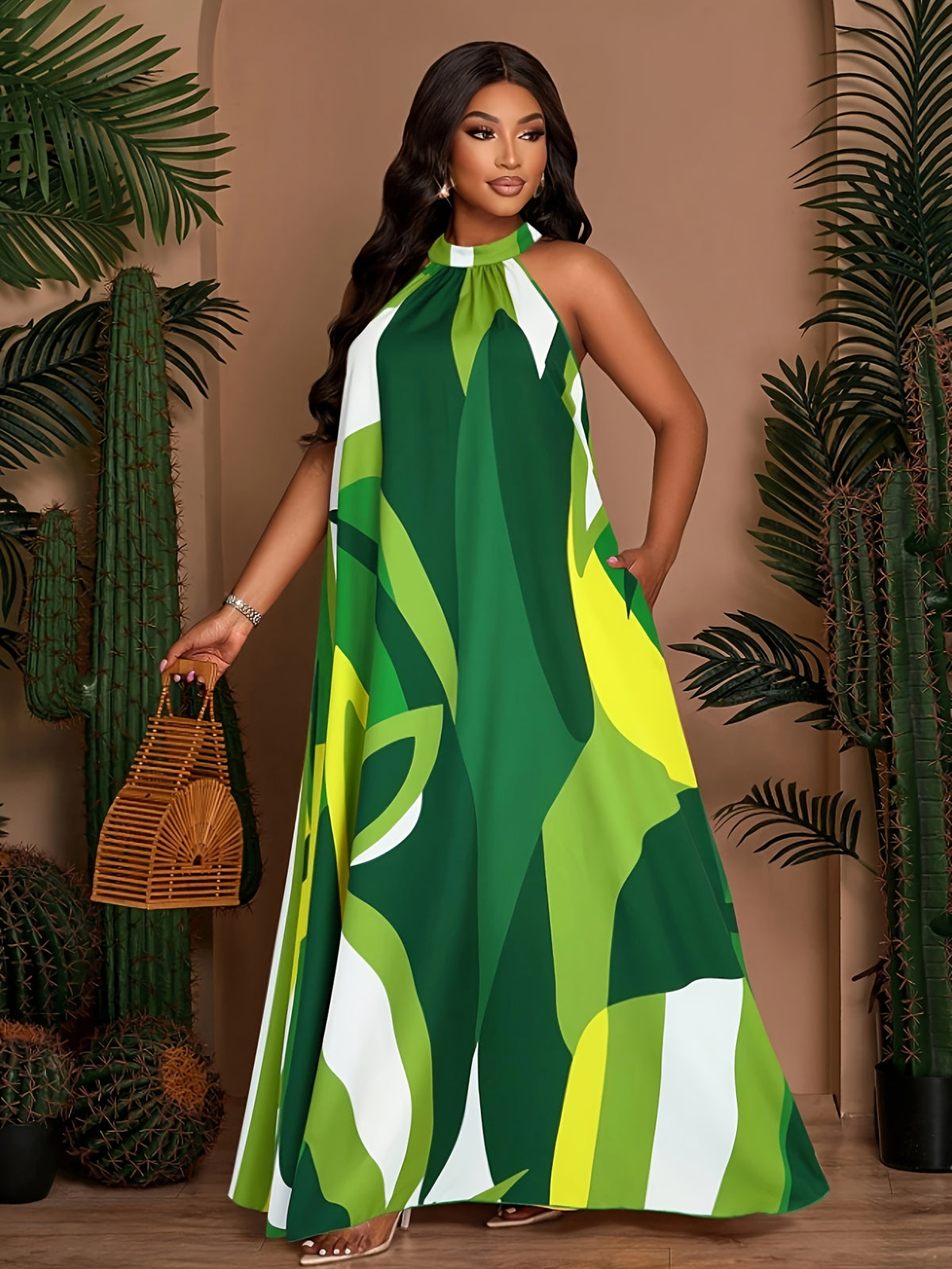 Women's Spring/Summer Elegant Loose-Fit Casual Printed Sleeveless Dress with Back Tie - Multicolor