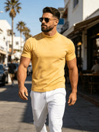 3pcs Fashionable Men's Cotton Sport Tops, Summer/Spring-Summer New Arrival, Skin-Friendly, Small Stand-Up Collar, Short Sleeve, Slim Fit, Casual, Men's Trendy, Versatile, and Simple Style - Mixed Color 3
