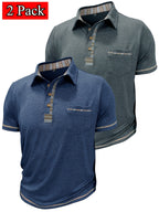 Set of 2 Men'S Short-Sleeve Polo Shirts, Casual Vintage Collared Pocket Tees, Henley Shirts - Navy Blue+Dark Grey