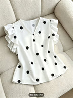 New Ruffled Fashion Polka Dot Vest, Suitable for Work, Weddings, Parties, Concerts, Brunch, Airport, Daily Fashion, Suitable for Halloween, Christmas, Retro Style - White
