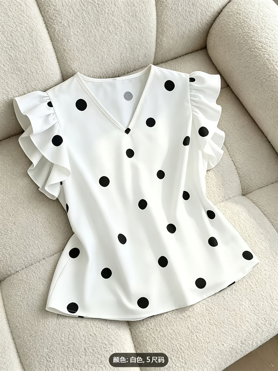 New Ruffled Fashion Polka Dot Vest, Suitable for Work, Weddings, Parties, Concerts, Brunch, Airport, Daily Fashion, Suitable for Halloween, Christmas, Retro Style - White