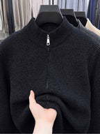 New Spring/Autumn Men's Solid Color Long-Sleeve Knit Sweater for Urban Mature Men's Casual Outdoor Fashion - Black