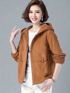 2025 Autumn Fashion Hooded Zipper Jacket for Women Korean Corduroy Loose Zipper Cardigan Versatile Slim - Rust