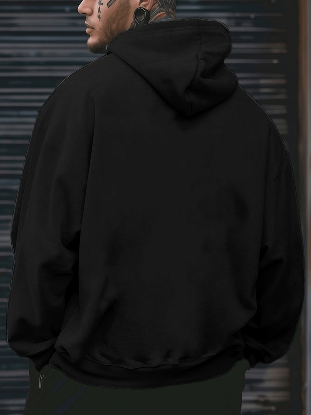 Men's Long Sleeve Hoodie, 100% Polyester Solid Color Pullover with Drawstring and Kangaroo Pocket, Adjustable Hood, Ribbed Cuffs and Hem, Regular Fit, Suitable for Casual Sports and Jogging - Spring/Fall/Winter - Black