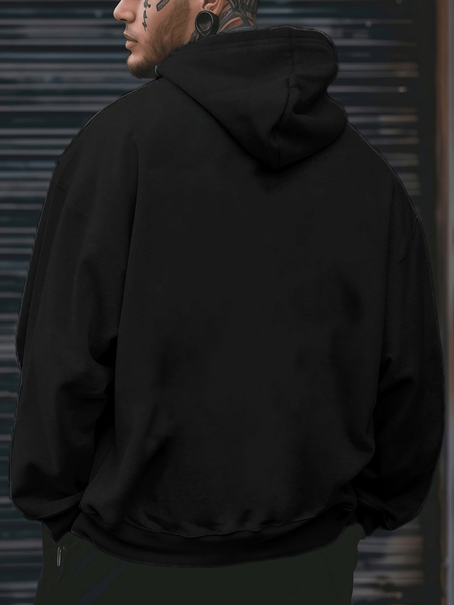 Men's Long Sleeve Hoodie, 100% Polyester Solid Color Pullover with Drawstring and Kangaroo Pocket, Adjustable Hood, Ribbed Cuffs and Hem, Regular Fit, Suitable for Casual Sports and Jogging - Spring/Fall/Winter - Black