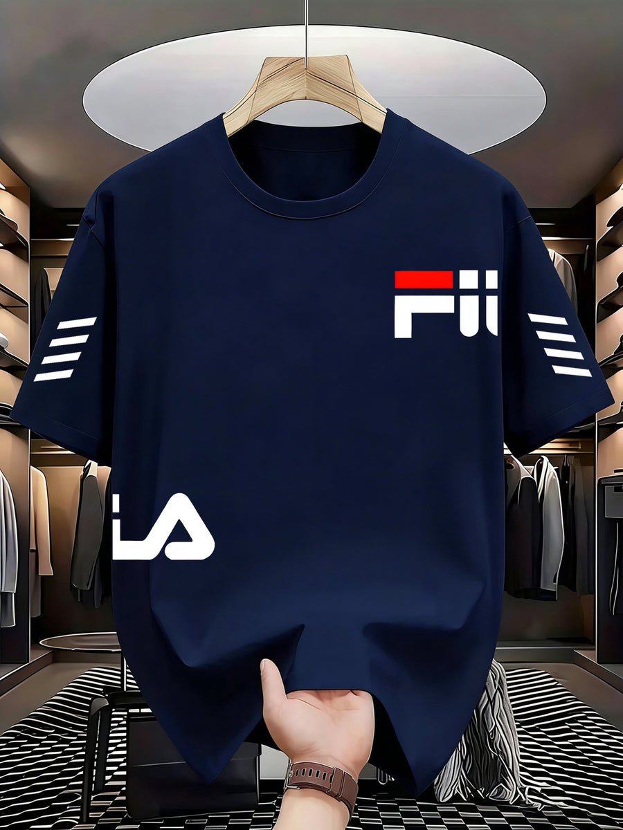 Men's Fashion Round Neck Trendy Street Style Graphic T-Shirt - Graphic Print - Adult Men's Holiday Gift - Suitable as a Gift for Adult Men - Casual Wear - Stylish and Comfortable Fabric - Navy Color