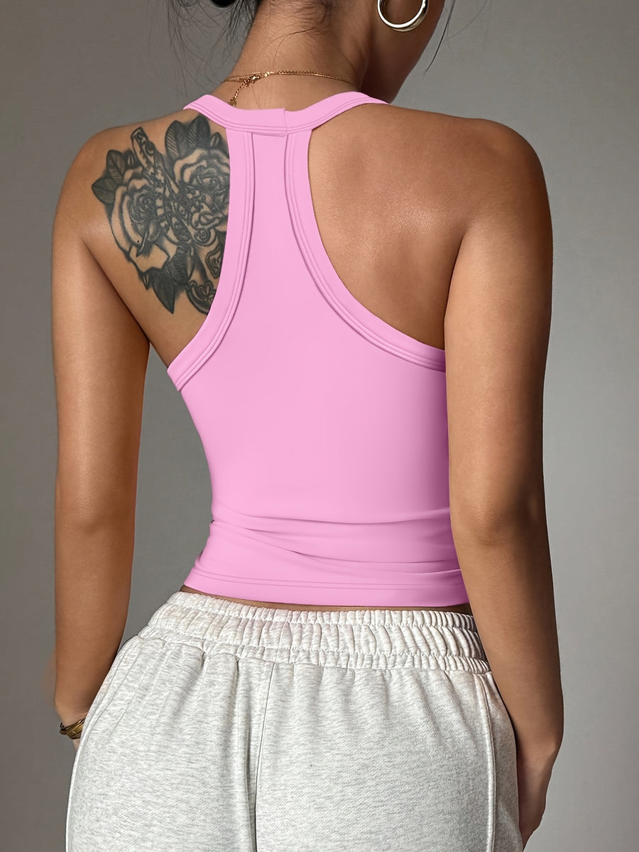 3pcs/set Y-back Cropped Tank Top, V-neck Sleeveless Slim-fit Basic T-shirt, Suitable for Daily and Casual Wear, Yoga, Running, Fitness, Stretchy Athletic Workout Tank Top, Breathable - White+Pink+Black