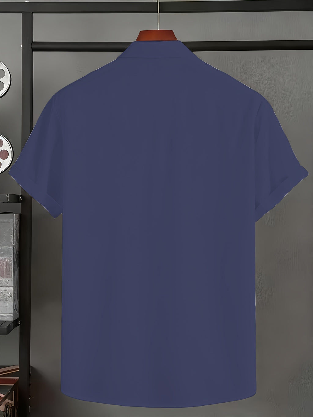 Men'S Solid Color Short Sleeve Shirt, Summer Lightweight Breathable Fabric, Classic Collar, Loose Fit, Textured Fabric, Suitable for Casual, Office & Weekend Wear, Short Sleeve Top, Non-Stretch Material, Durable Casualwear, Outdoor Casual - Navy Color