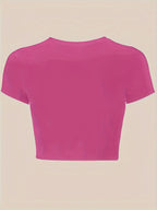Women'S Fitted Stretch T-Shirt - Casual Basic Top, Comfortable Elastic Fit, All-Season Casual And Formal Wear - Machine Washable. Essential Daily T-Shirt, Versatile Clothing, Fashionable Design, Comfortable Wear, Office Attire, Easy Style - Rose Red
