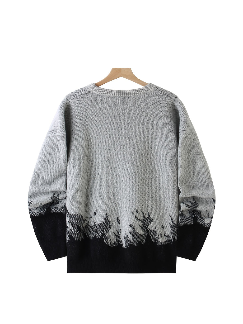 American High Street Gradient Flame Sweater | Trendy Design Knit Top - Grey